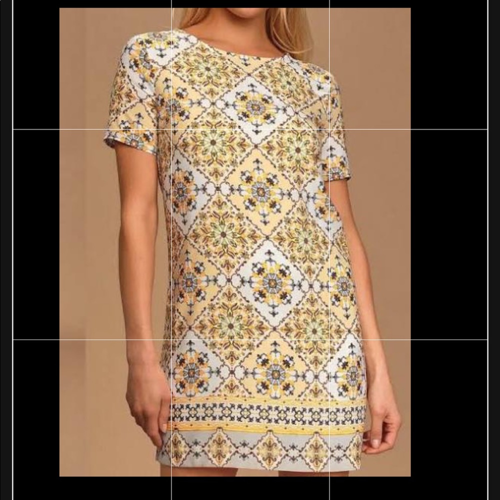Lulu’s Shirt Style/Shift Yellow Patterned Dress